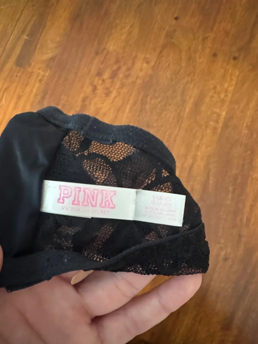Pink by Victorias Secret Black Lace Strapless Bandeau Bralette size L